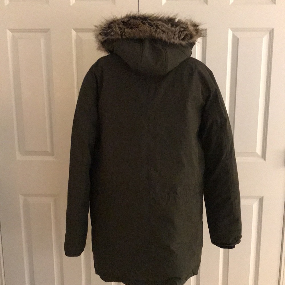 New Michael Kors Green Coat with Faux Fur Trim Hood Size Large Tall L T - Picture 4 of 16